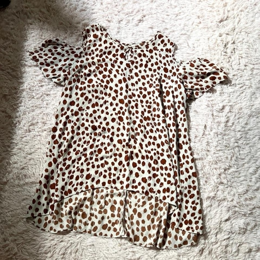 Earthy Cheetah Print Trashy Chic Cold Shoulder‎ High Low Tunic Womens S McBling